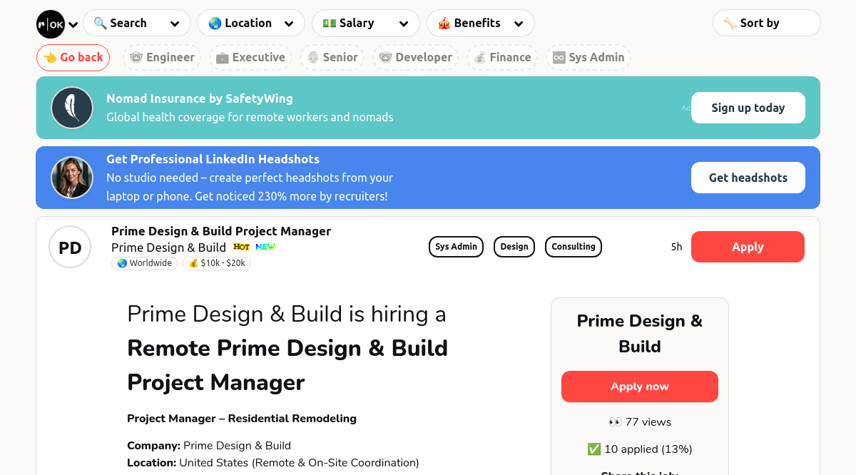 Remote Prime Design & Build Project Manager (💰~$15k) at Prime Design & Build